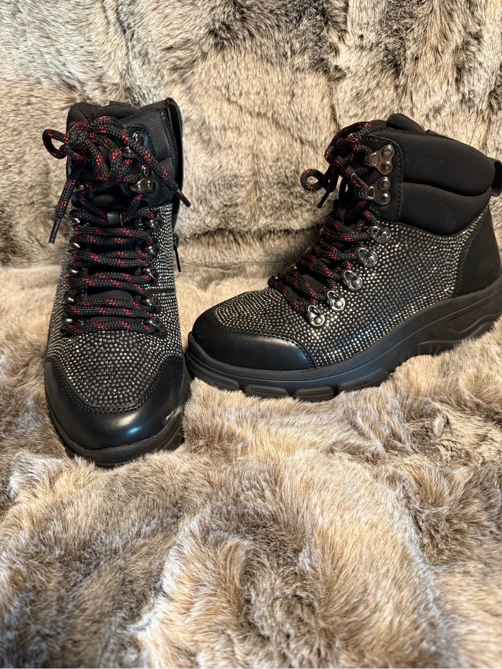 Aldo Black Sparkle Lace-Up Ankle Boots